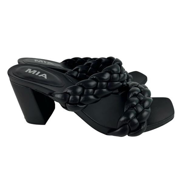 MIA MAINE BRAIDED‎ SLIP ON BLOCK HEEL SANDALS IN BLACK NWOB WOMEN'S SIZE 8.5 - Picture 4 of 14